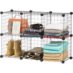 6-Cube Modular Wire Storage Organizer, Adjustable & Expandable Metal Shelving, Stackable Wire Grid, 60 lb Capacity, Black