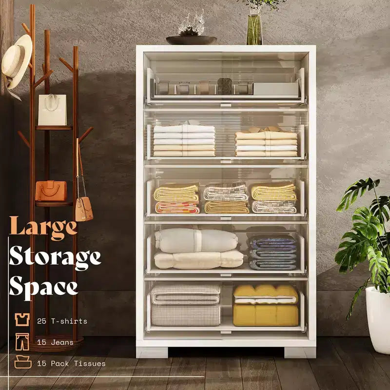 50.2" H 5-Drawer Dresser with Glossy Surface and Chrome Handles