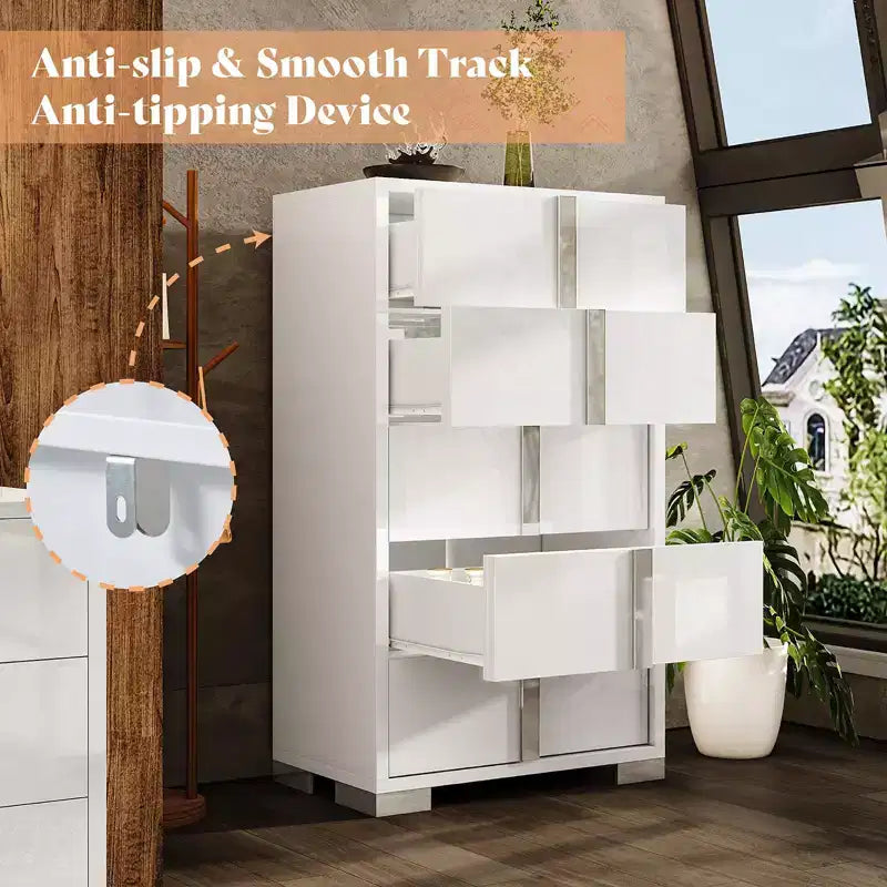 50.2" H 5-Drawer Dresser with Glossy Surface and Chrome Handles