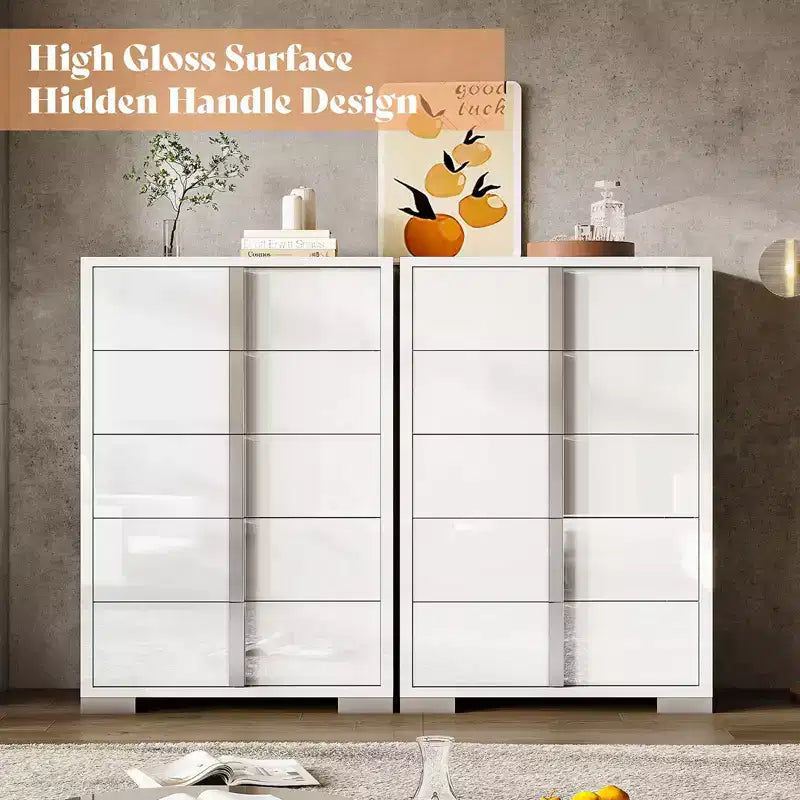 50.2" H 5-Drawer Dresser with Glossy Surface and Chrome Handles