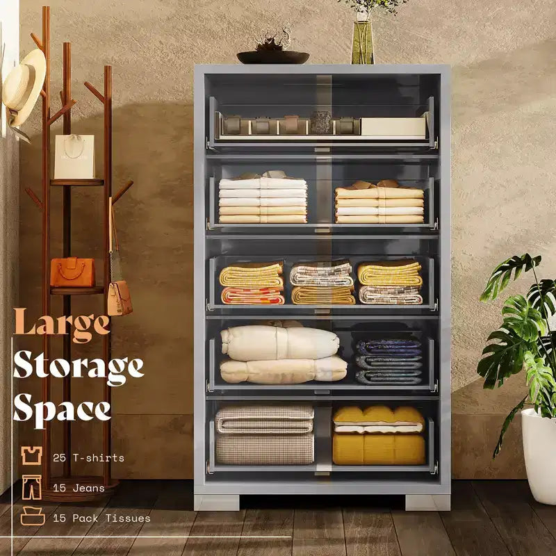 50.2" H 5-Drawer Dresser with Glossy Surface and Chrome Handles