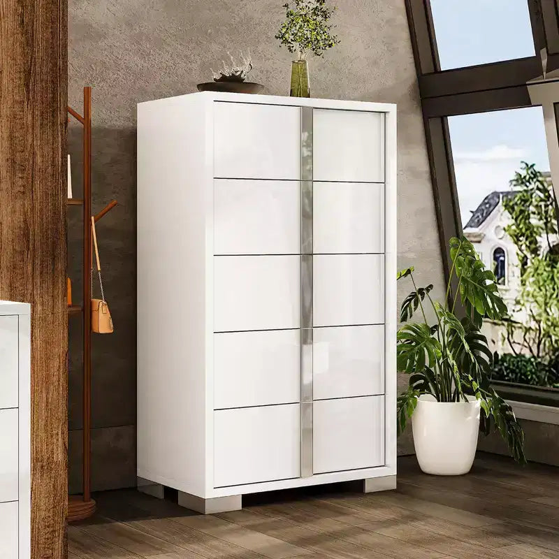 50.2" H 5-Drawer Dresser with Glossy Surface and Chrome Handles