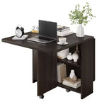 Foldable Drop-Leaf Dining Table with Storage Shelves and Wheels