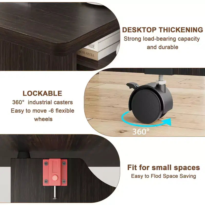 Foldable Drop-Leaf Dining Table with Storage Shelves and Wheels