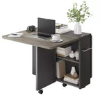 Foldable Drop-Leaf Dining Table with Storage Shelves and Wheels