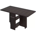 Foldable Drop-Leaf Dining Table with Storage Shelves and Wheels