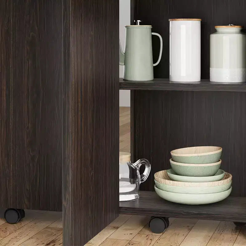 Foldable Drop-Leaf Dining Table with Storage Shelves and Wheels