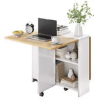 Foldable Drop-Leaf Dining Table with Storage Shelves and Wheels
