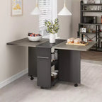 Foldable Drop-Leaf Dining Table with Storage Shelves and Wheels