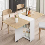Foldable Drop-Leaf Dining Table with Storage Shelves and Wheels