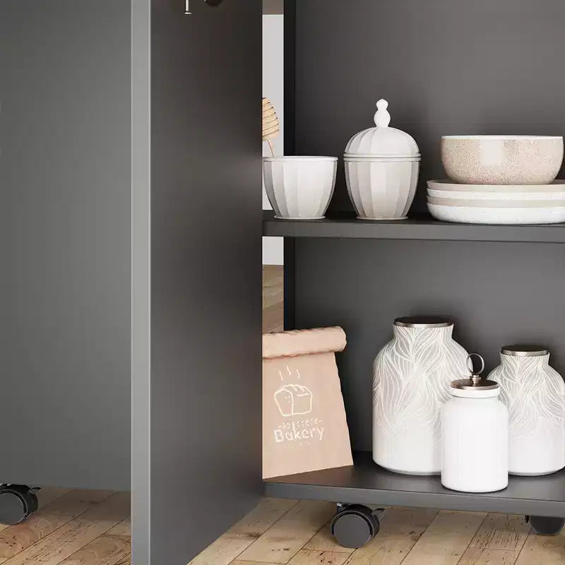 Foldable Drop-Leaf Dining Table with Storage Shelves and Wheels