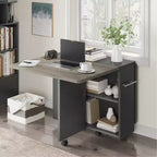 Foldable Drop-Leaf Dining Table with Storage Shelves and Wheels