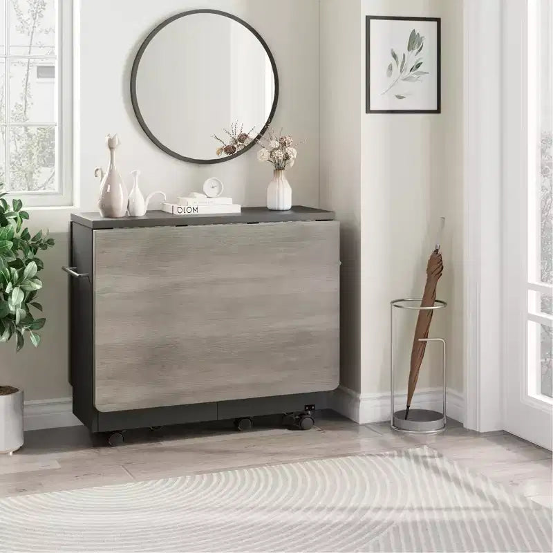 Foldable Drop-Leaf Dining Table with Storage Shelves and Wheels