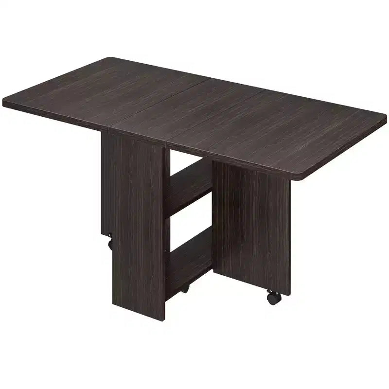 Foldable Drop-Leaf Dining Table with Storage Shelves and Wheels