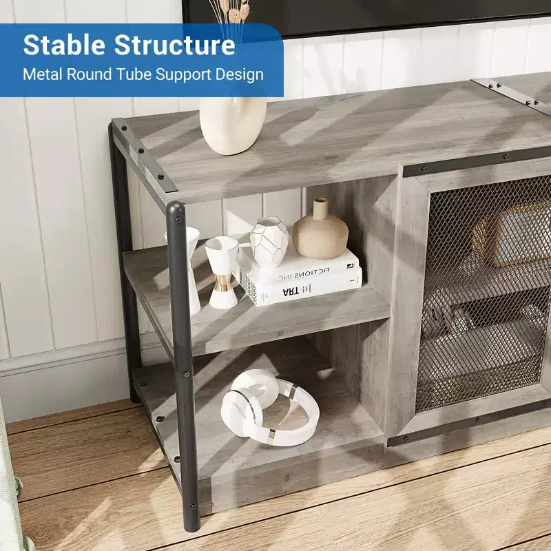 63-Inch TV Stand with Storage and 2 Mesh Doors