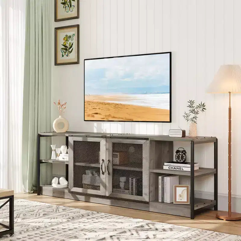 63-Inch TV Stand with Storage and 2 Mesh Doors