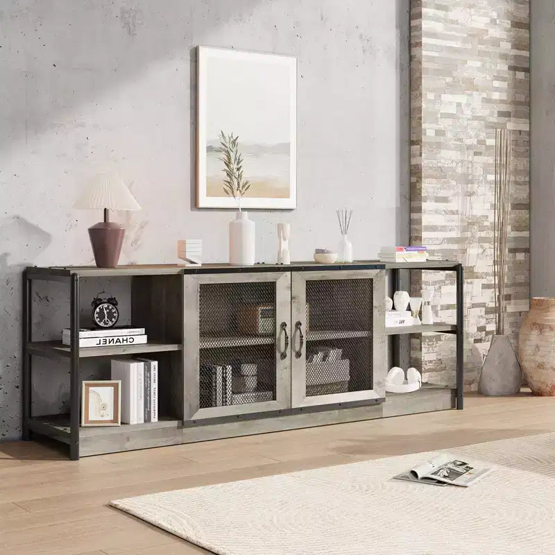 63-Inch TV Stand with Storage and 2 Mesh Doors