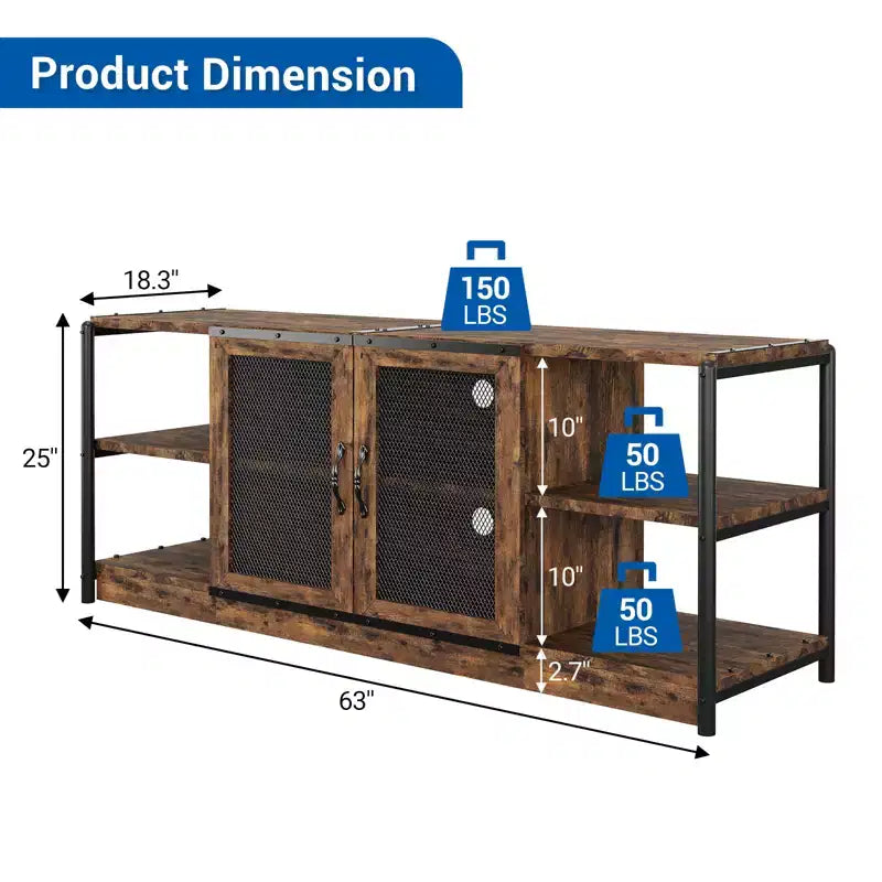 63-Inch TV Stand with Storage and 2 Mesh Doors