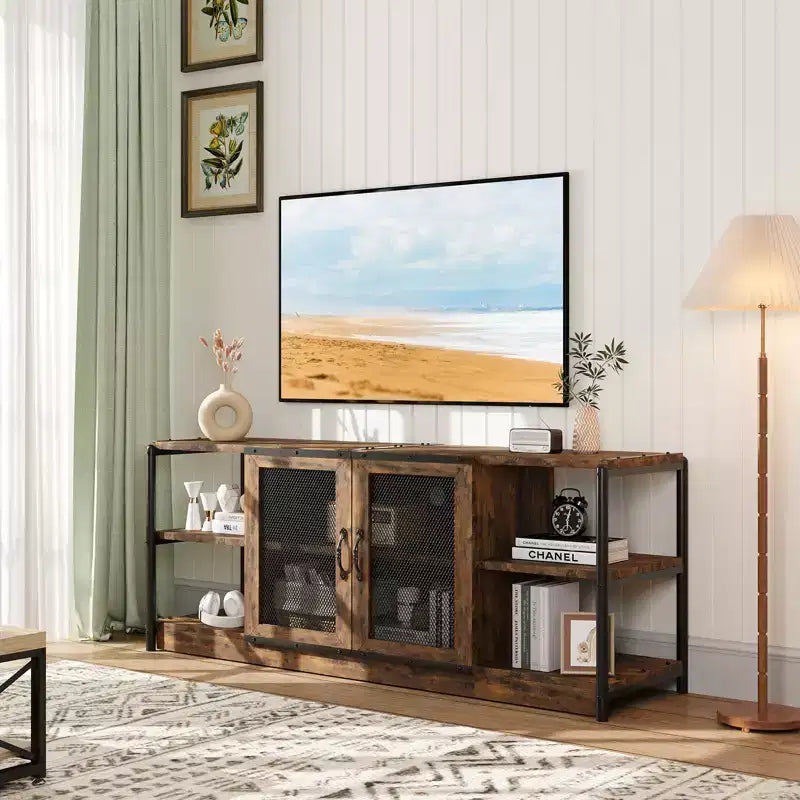 63-Inch TV Stand with Storage and 2 Mesh Doors