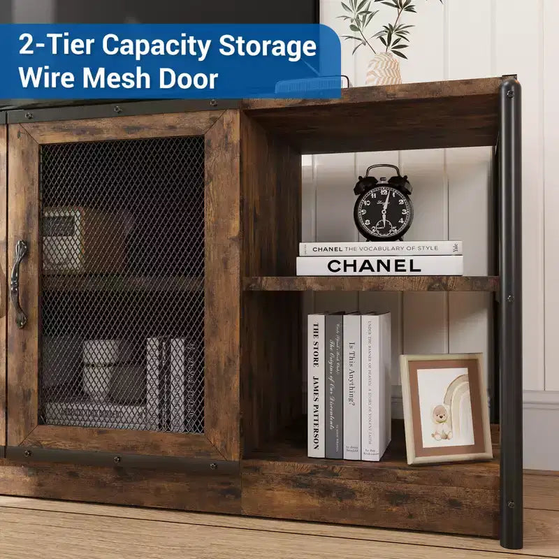 63-Inch TV Stand with Storage and 2 Mesh Doors
