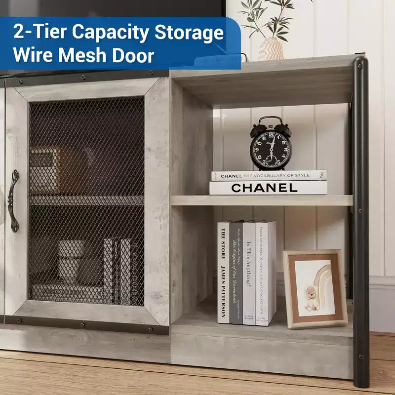 63-Inch TV Stand with Storage and 2 Mesh Doors