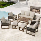 EAGLE PEAK Natural Cedar Wood Conversation Set, Outdoor Patio Furniture with 2 Ottomans and Coffee Table