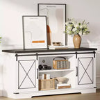 TV Stand for 65" TVs with Sliding Barn Doors, Adjustable Shelf and Storage Cabinet