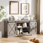 TV Stand for 65" TVs with Sliding Barn Doors, Adjustable Shelf and Storage Cabinet