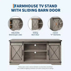 TV Stand for 65" TVs with Sliding Barn Doors, Adjustable Shelf and Storage Cabinet