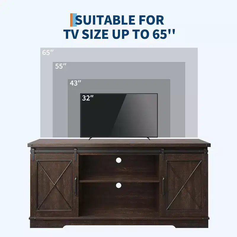TV Stand for 65" TVs with Sliding Barn Doors, Adjustable Shelf and Storage Cabinet