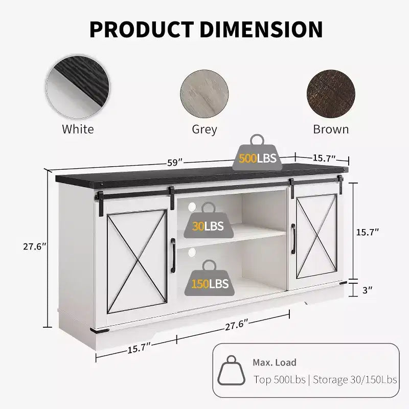 TV Stand for 65" TVs with Sliding Barn Doors, Adjustable Shelf and Storage Cabinet