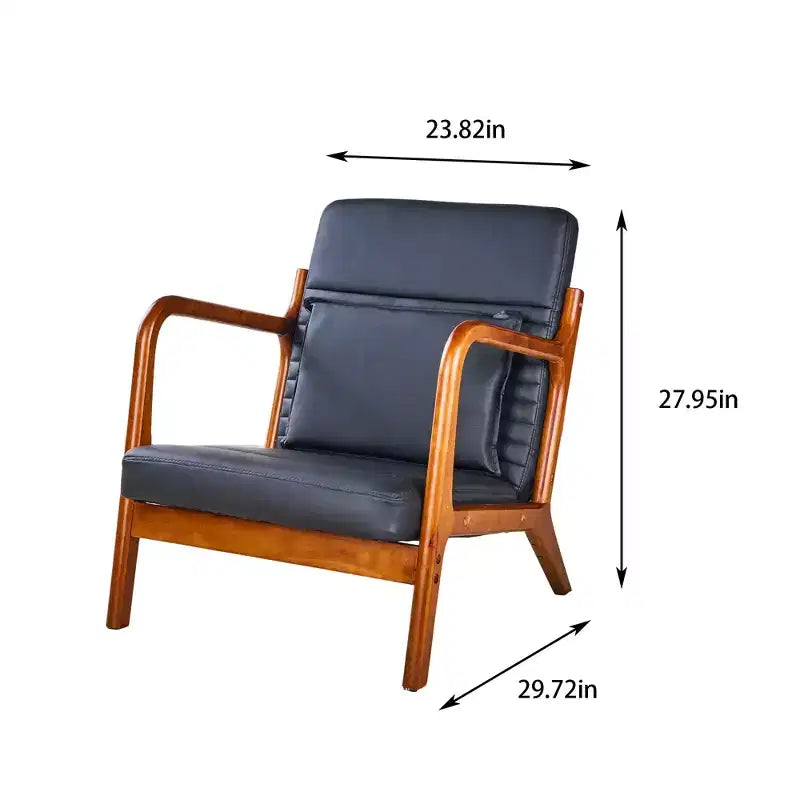 Mid-Century Modern Accent Chair with Pillow, Solid Wood Frame