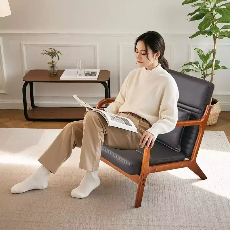 Mid-Century Modern Accent Chair with Pillow, Solid Wood Frame