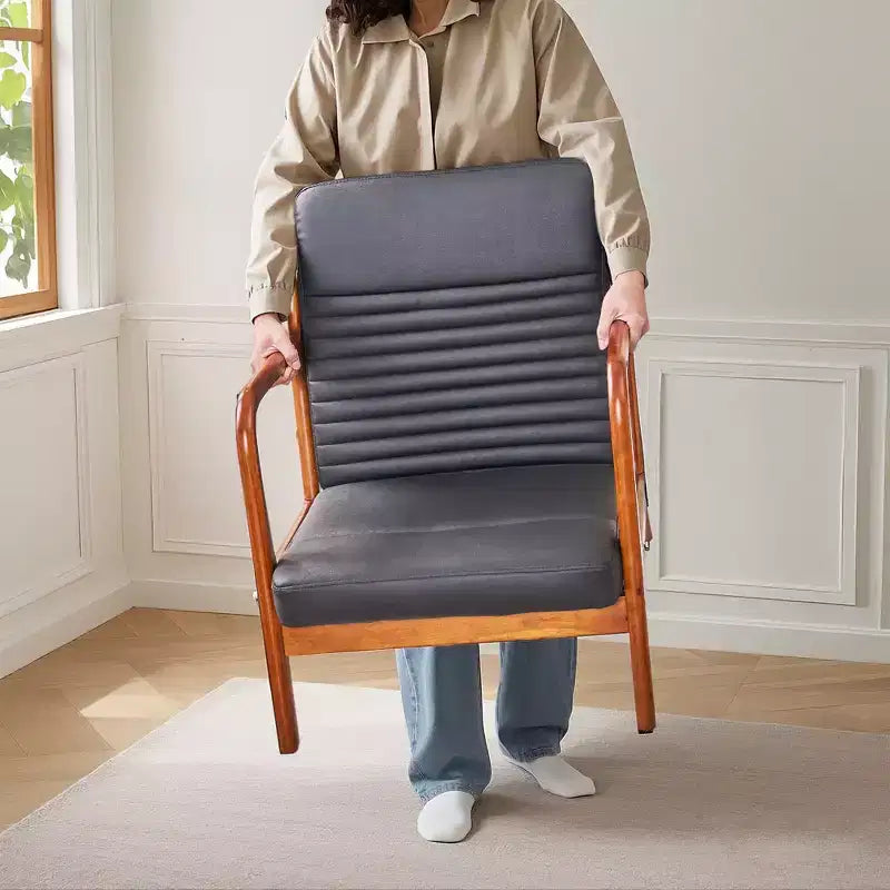 Mid-Century Modern Accent Chair with Pillow, Solid Wood Frame