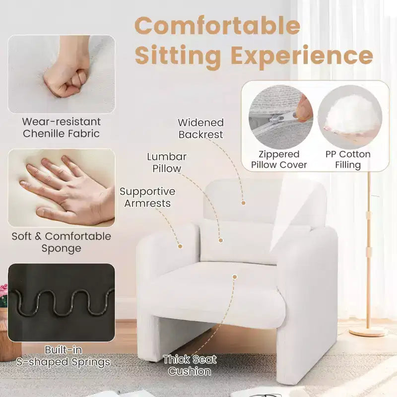 Chenille Accent Chair with Removable Lumbar Pillow, Thick Seat Cushion and Armrests