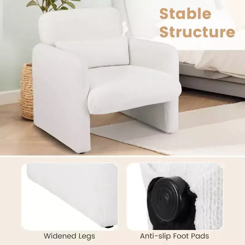 Chenille Accent Chair with Removable Lumbar Pillow, Thick Seat Cushion and Armrests