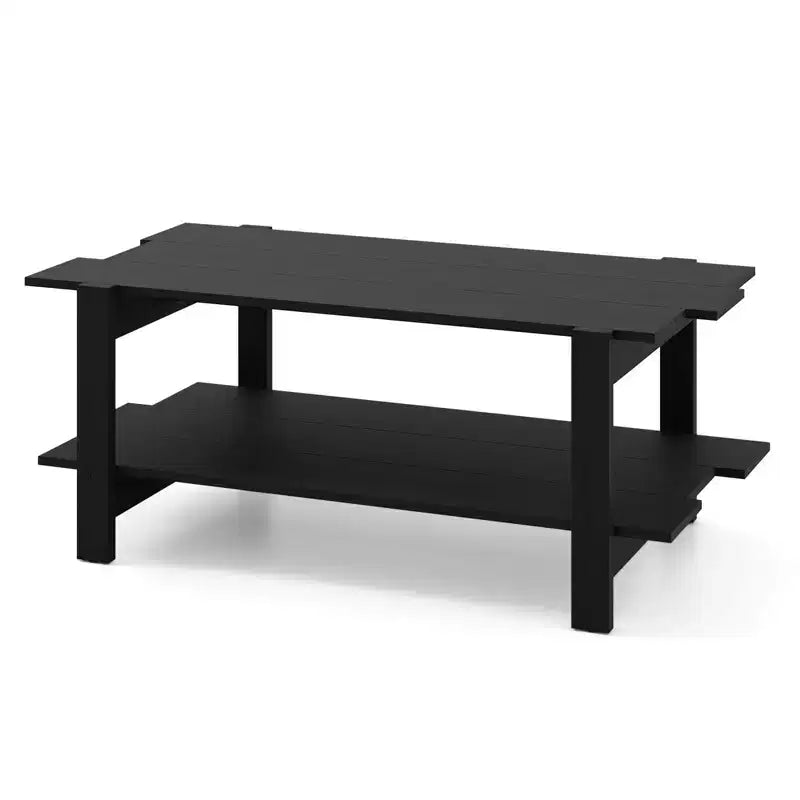 2-Tier Coffee Table with Open Storage Shelf, Irregular Design