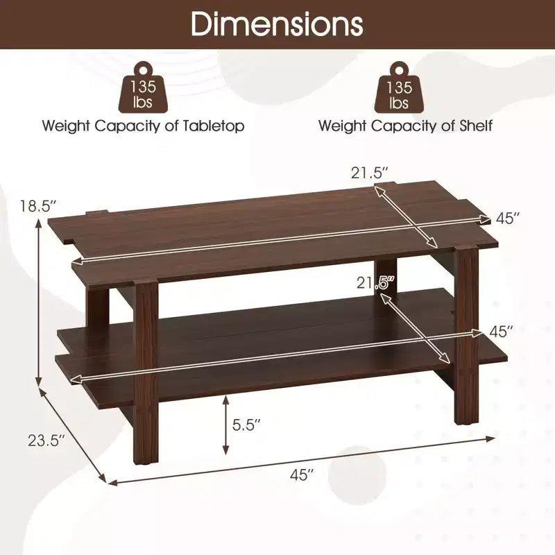 2-Tier Coffee Table with Open Storage Shelf, Irregular Design