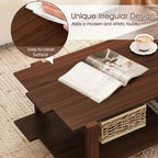 2-Tier Coffee Table with Open Storage Shelf, Irregular Design