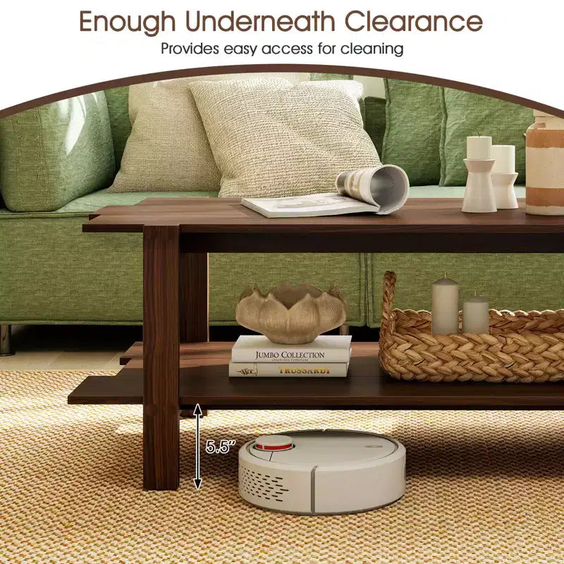 2-Tier Coffee Table with Open Storage Shelf, Irregular Design