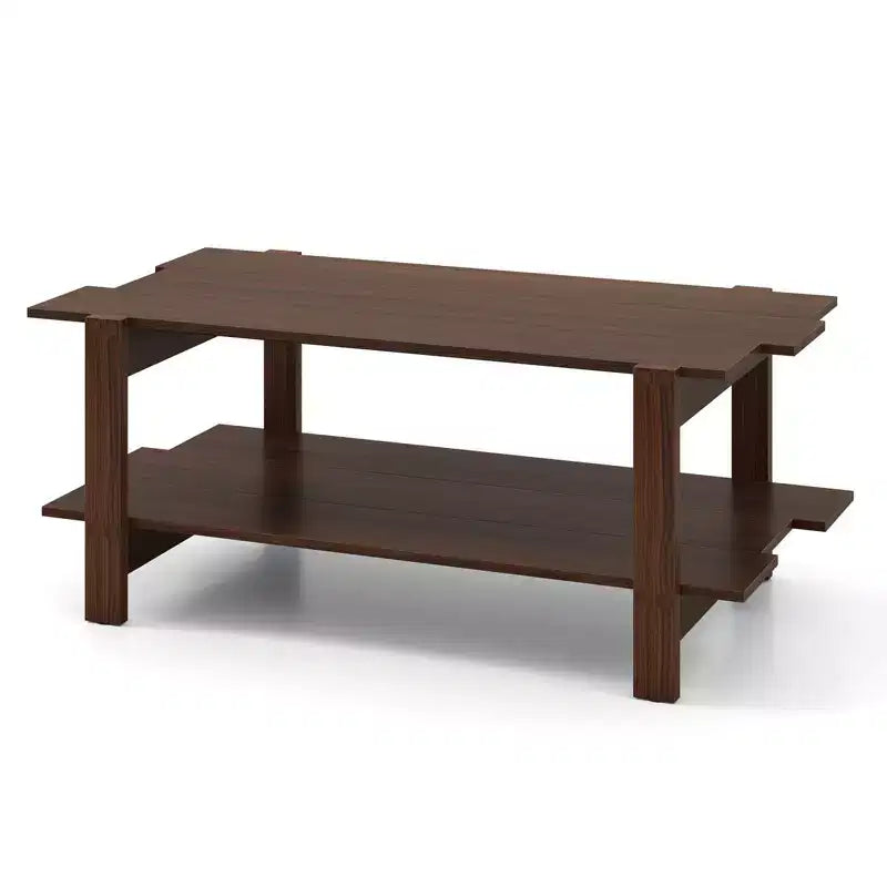 2-Tier Coffee Table with Open Storage Shelf, Irregular Design