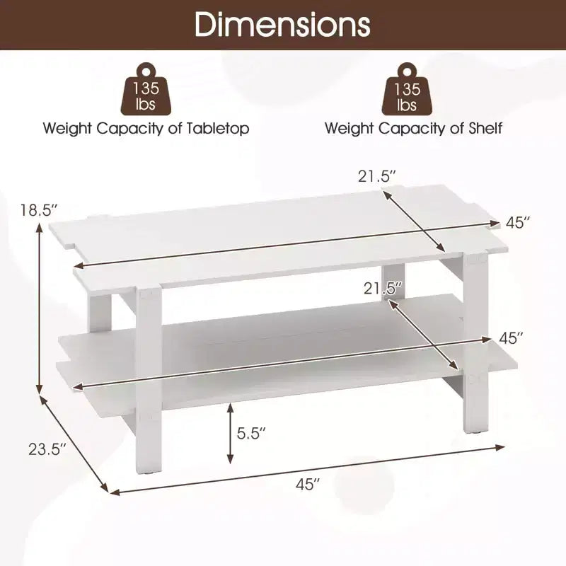 2-Tier Coffee Table with Open Storage Shelf, Irregular Design
