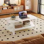 2-Tier Coffee Table with Open Storage Shelf, Irregular Design