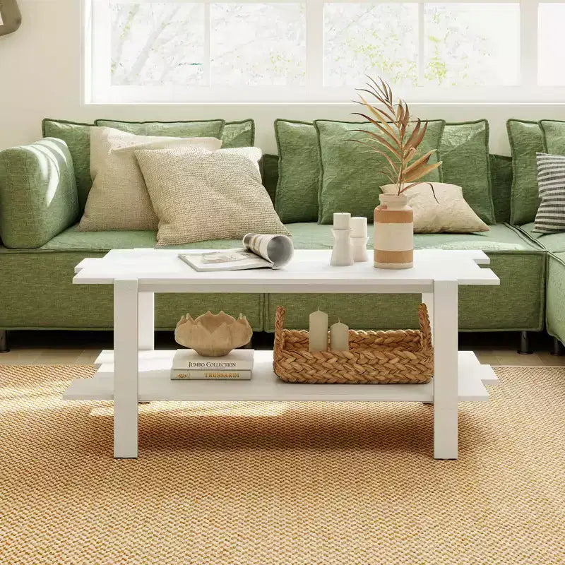 2-Tier Coffee Table with Open Storage Shelf, Irregular Design