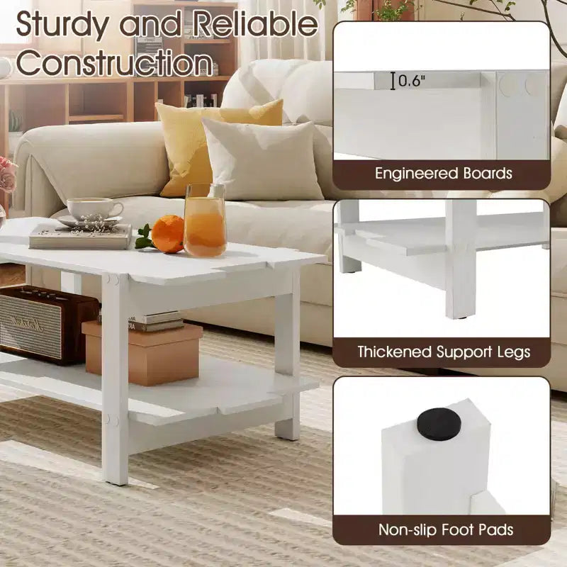 2-Tier Coffee Table with Open Storage Shelf, Irregular Design