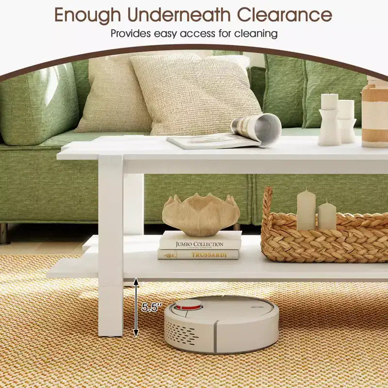 2-Tier Coffee Table with Open Storage Shelf, Irregular Design