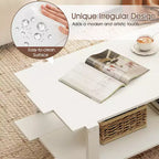 2-Tier Coffee Table with Open Storage Shelf, Irregular Design