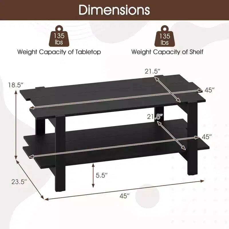 2-Tier Coffee Table with Open Storage Shelf, Irregular Design