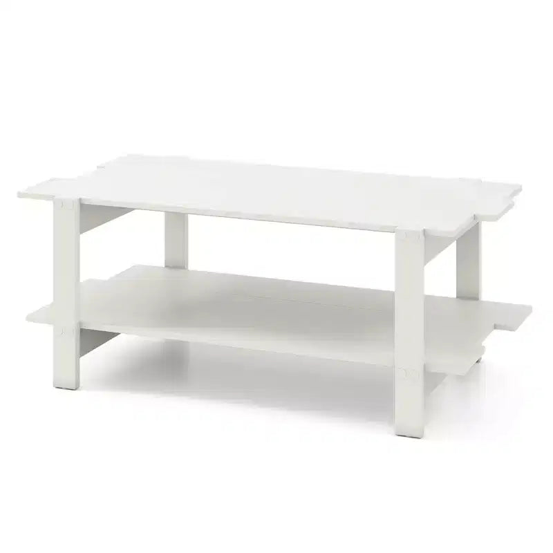 2-Tier Coffee Table with Open Storage Shelf, Irregular Design