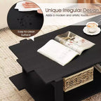 2-Tier Coffee Table with Open Storage Shelf, Irregular Design